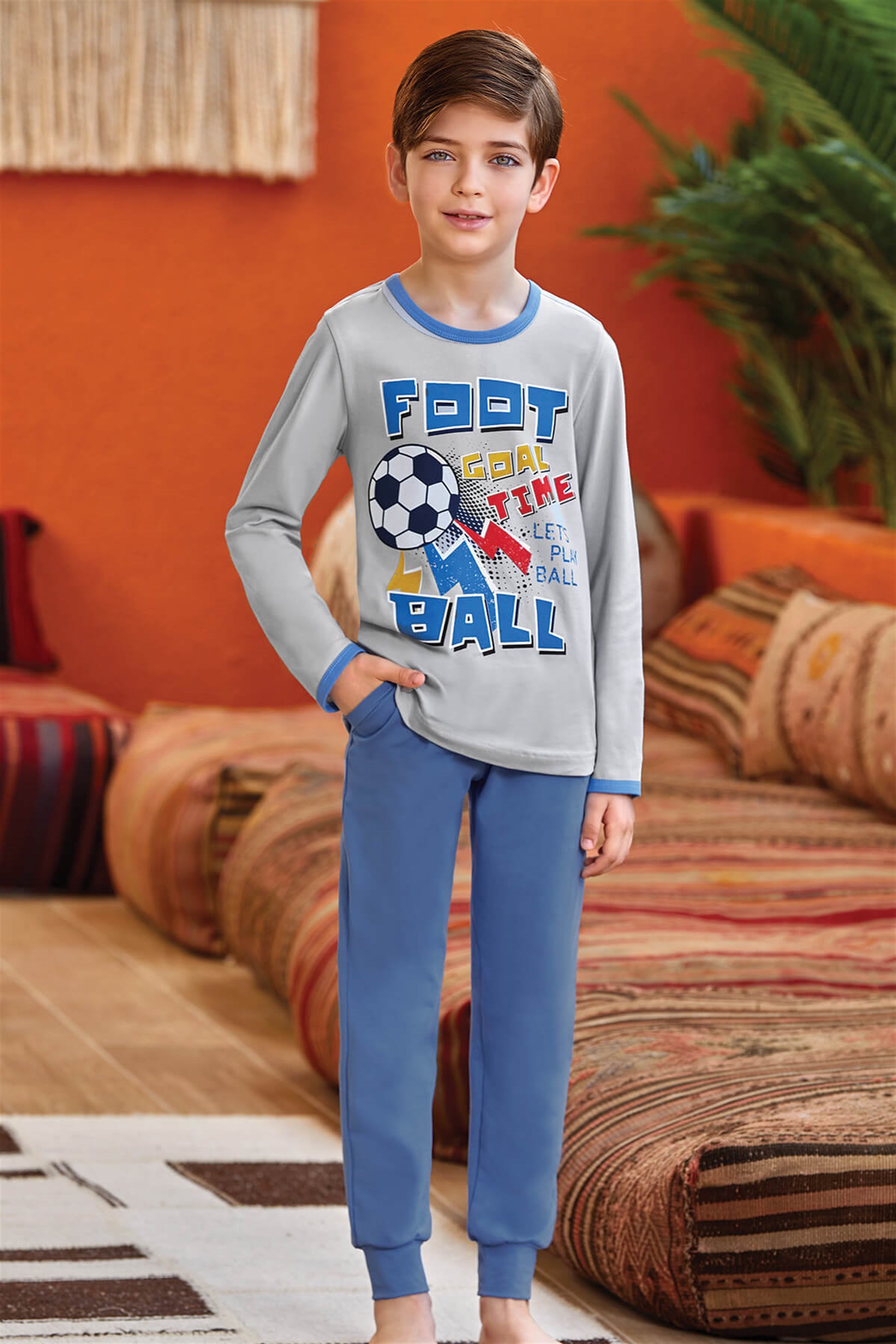 9796 Erkek Çocuk Pijama Takımı Gri