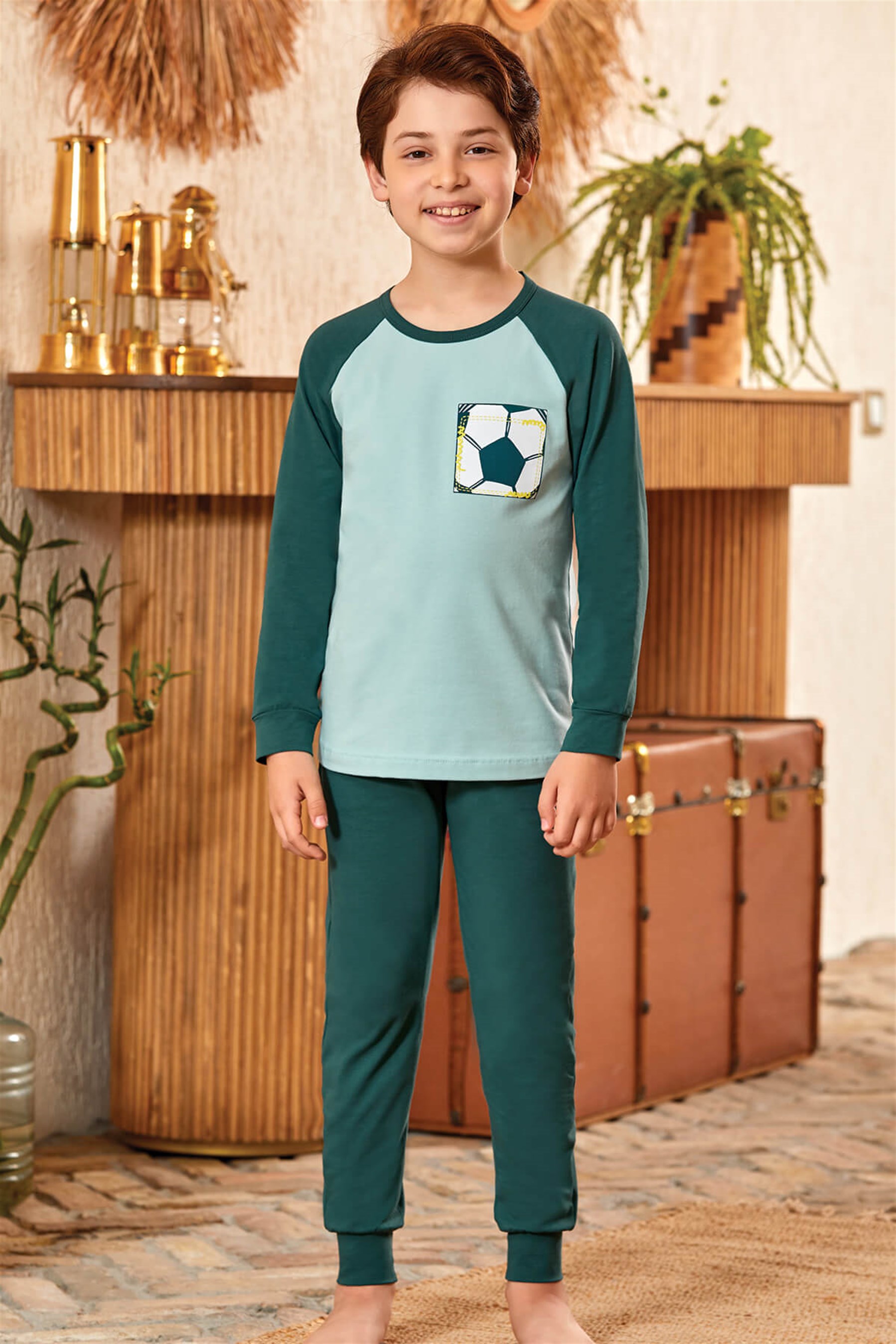 9797 Erkek Çocuk Pijama Takımı Yeşil