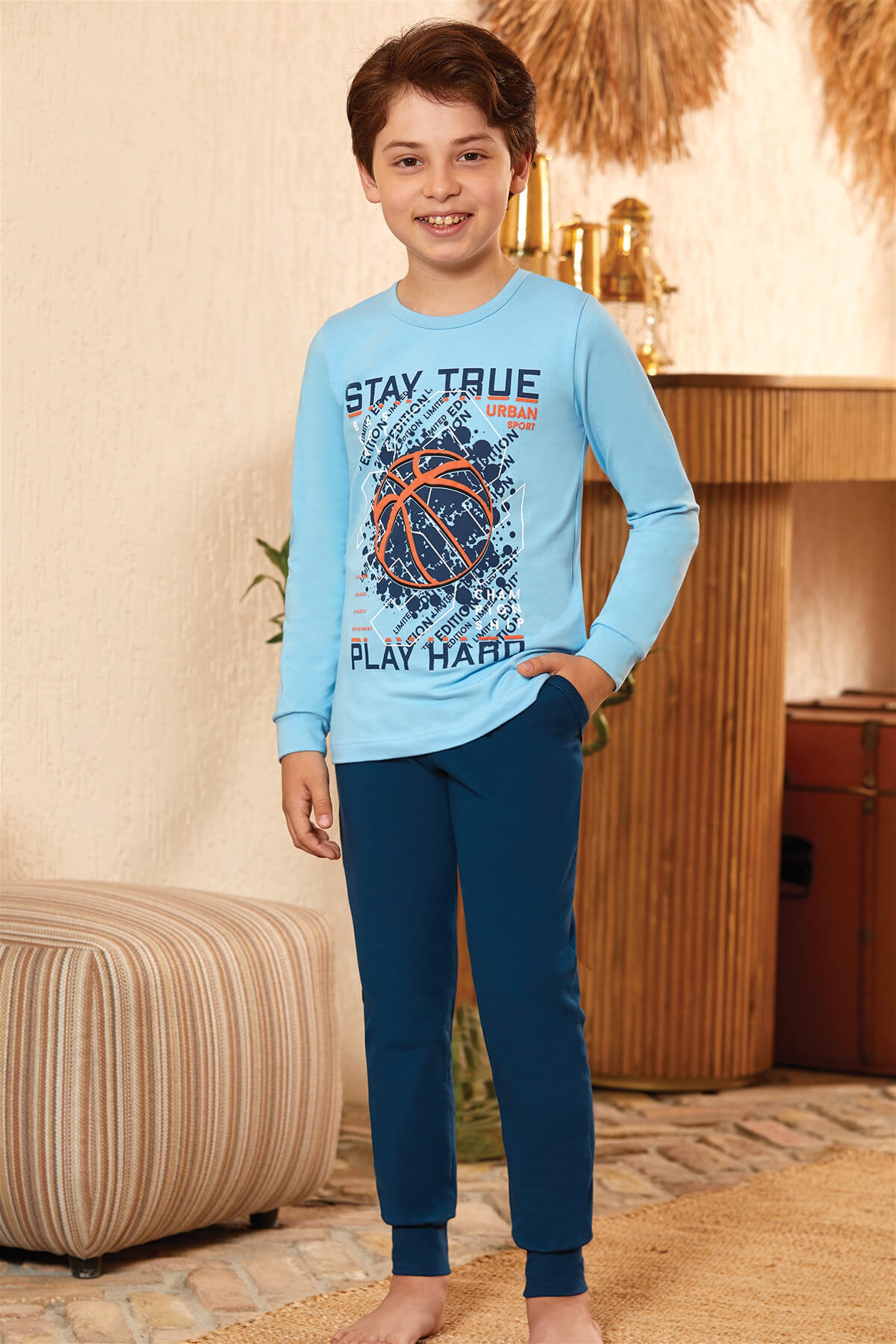 9799 Erkek Çocuk Pijama Takımı Mavi