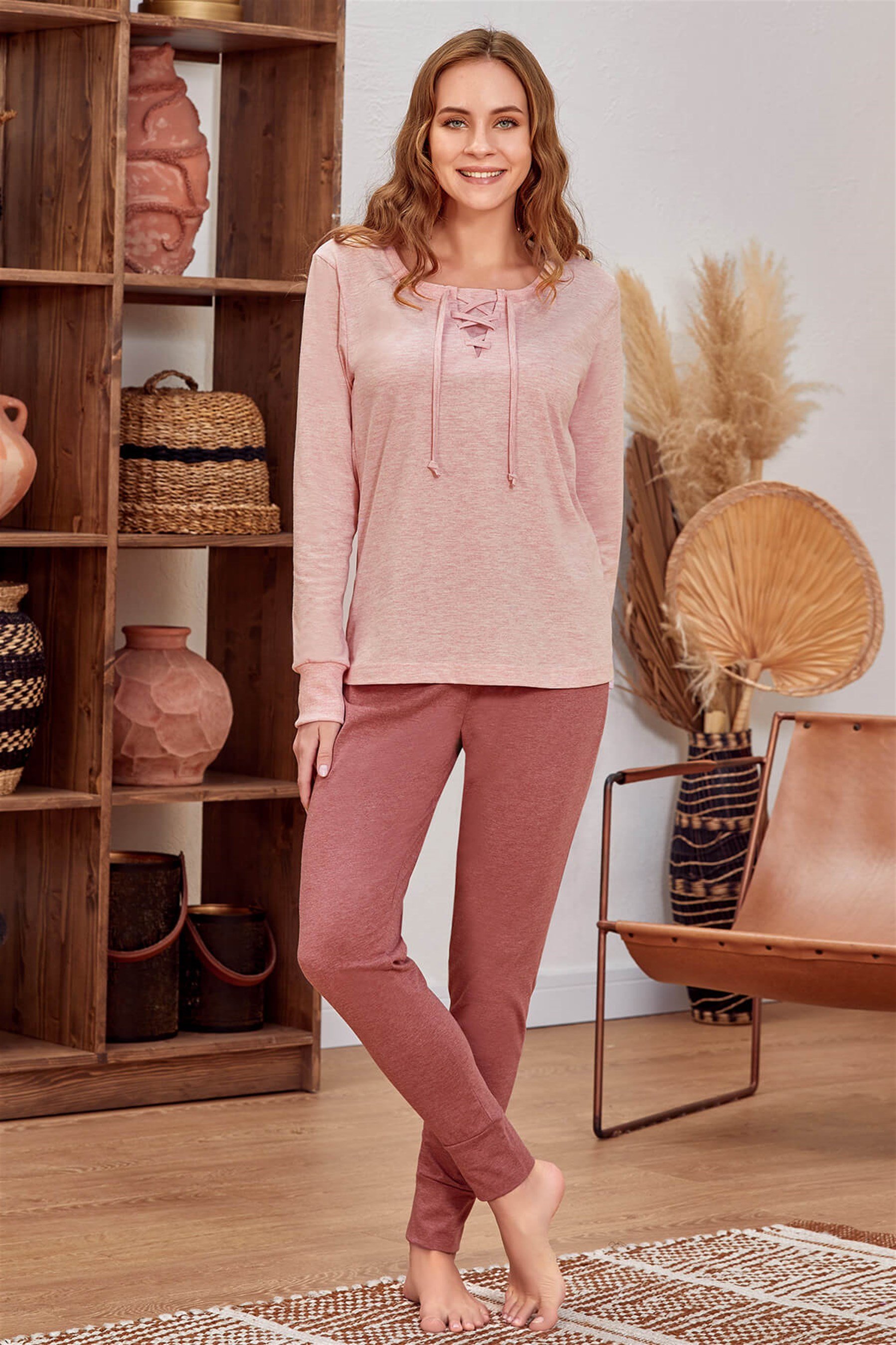 9919 Bayan Pijama Takımı Gül Kurusu
