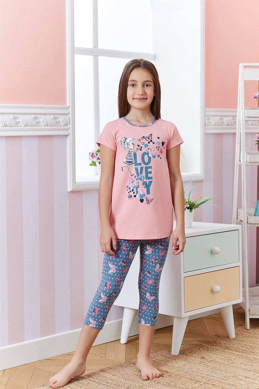 9282-515 Baykar Kız Çocuk Tayt Pijama Takımı Pembe