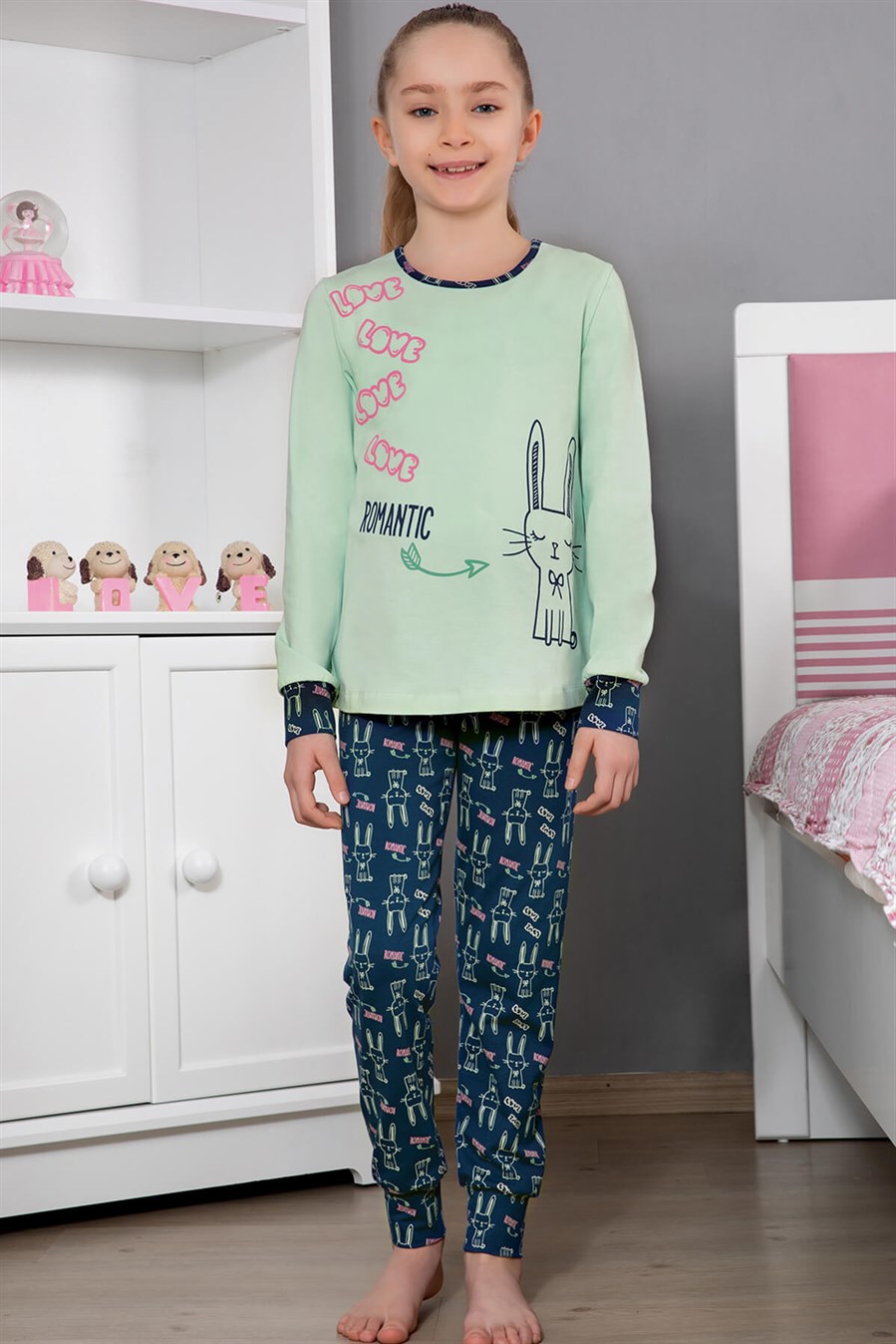 9295-240 Baykar Kız Çocuk Pijama Takımı Açık Mavi