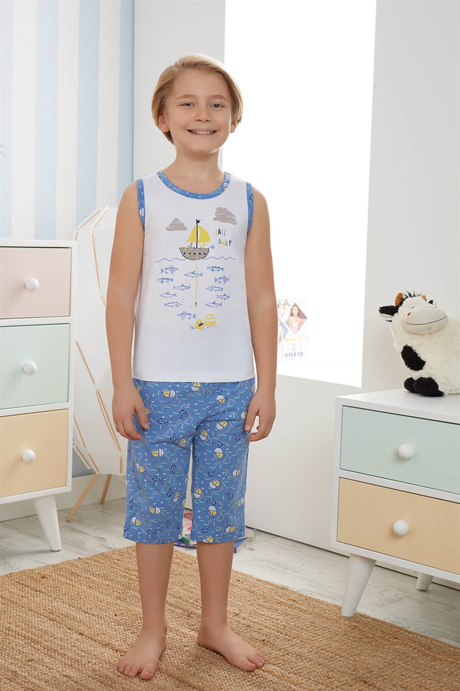 9733-511 Baykar Erkek Çocuk Kapr Pijama Takımı Beyaz