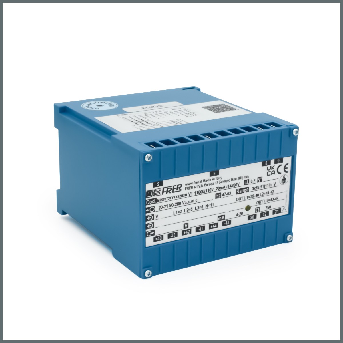 3-Phase (F-N) V TRMS Trans. 3In/3Out 80-260Vac/dc Input:11000/110V Output: 3 x 4-20mA=0-14,3kV 