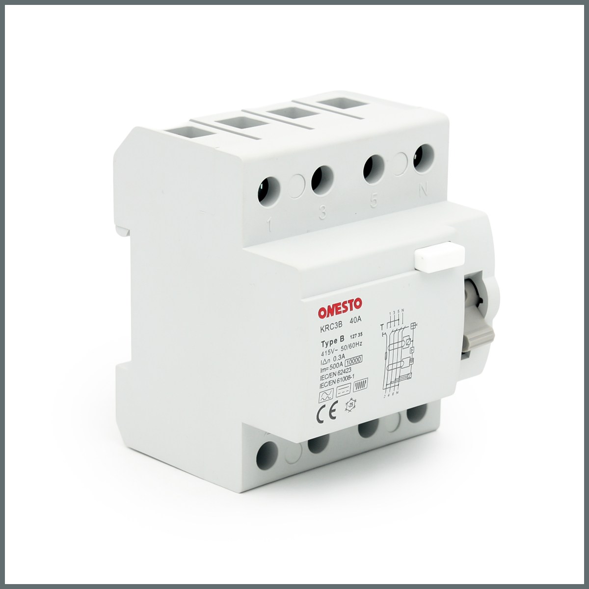 Onesto 40A B Tipi Kaçak Akım Rölesi RCCB (3P+N) 300mA Scc:6kA 