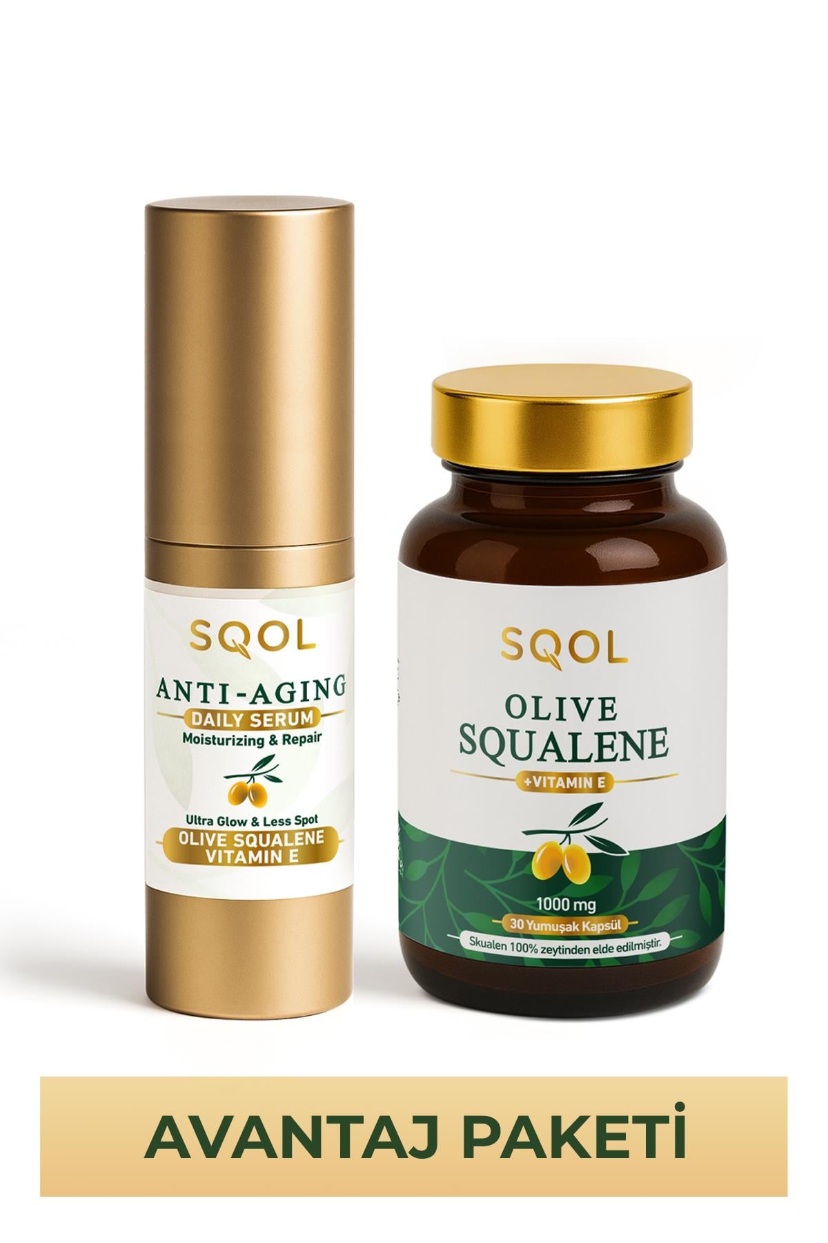 2'li SQOL SETİ- Gıda Takviyesi 30x1000 mg Kapsül + Günlük Serum 30 ml