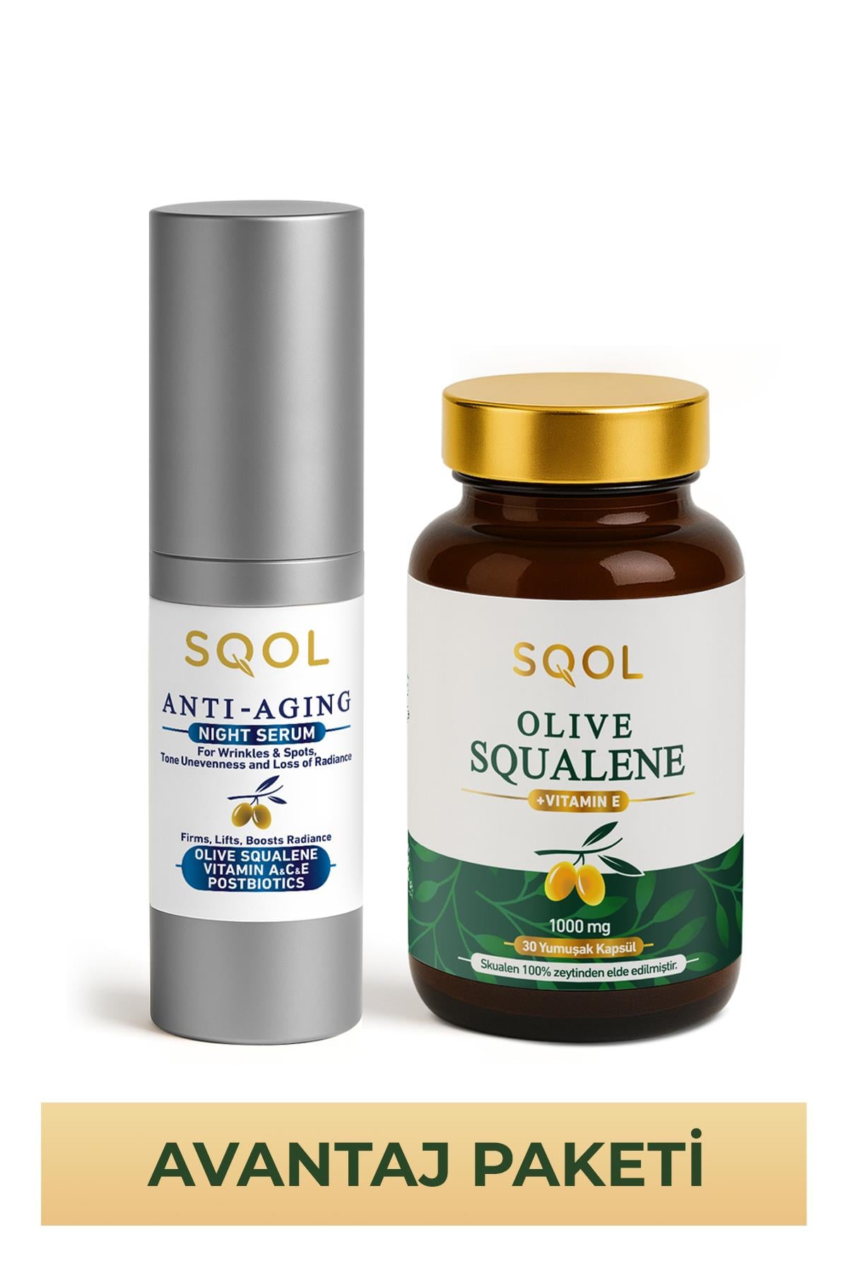 2'li  SQOL SETİ-  Gıda Takviyesi 1000mg + GECE SERUMU  30ml