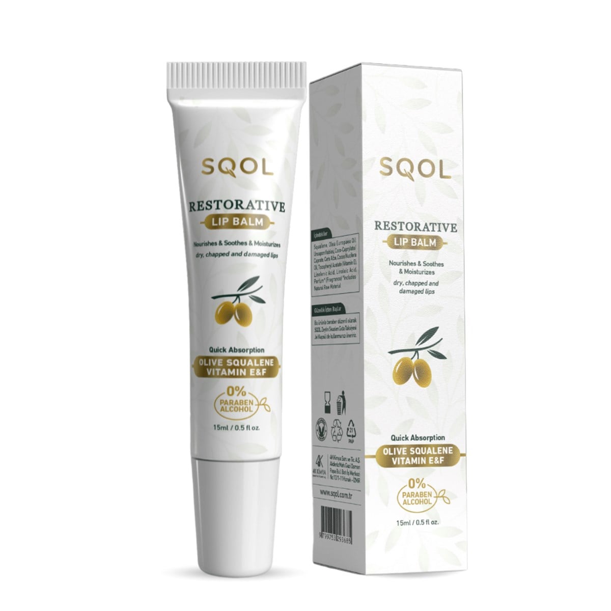 SQOL Yoğun Bakım Dudak Balmı-Restorative Lip Balm Skualen (Squalene) 15ml 