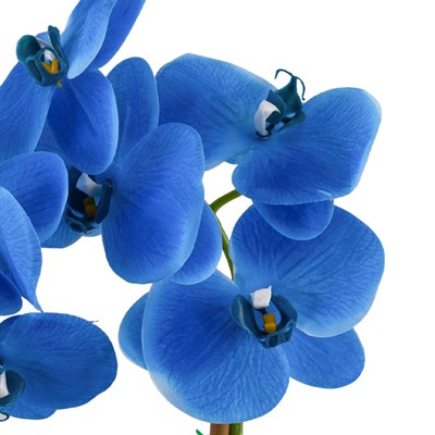 Büyük Metal Gold Saksıda Yapay Orkide Aranjmanı  Mavi