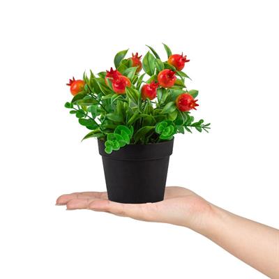 Siyah Mini Plastik Saksıda Yapay Nar Çiçeği