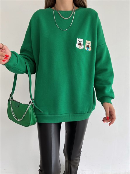Bear İşleme Sweatshirt Yeşil
