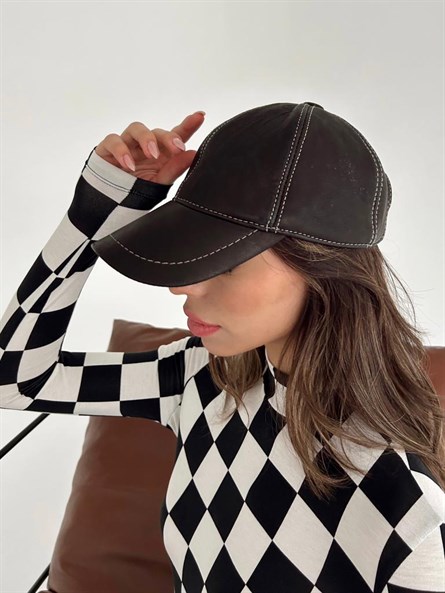 Leather hat black-and-white