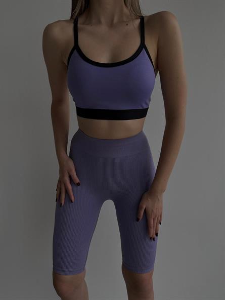 Back cross -supported sports bustier purple