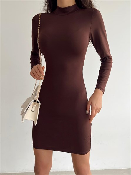 Sırt Zincir Detay Sandy Elbise Kahverengi