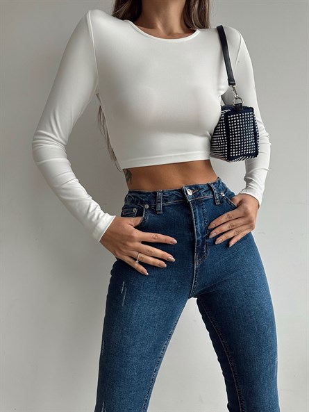 Back chain cut scuba blouse white