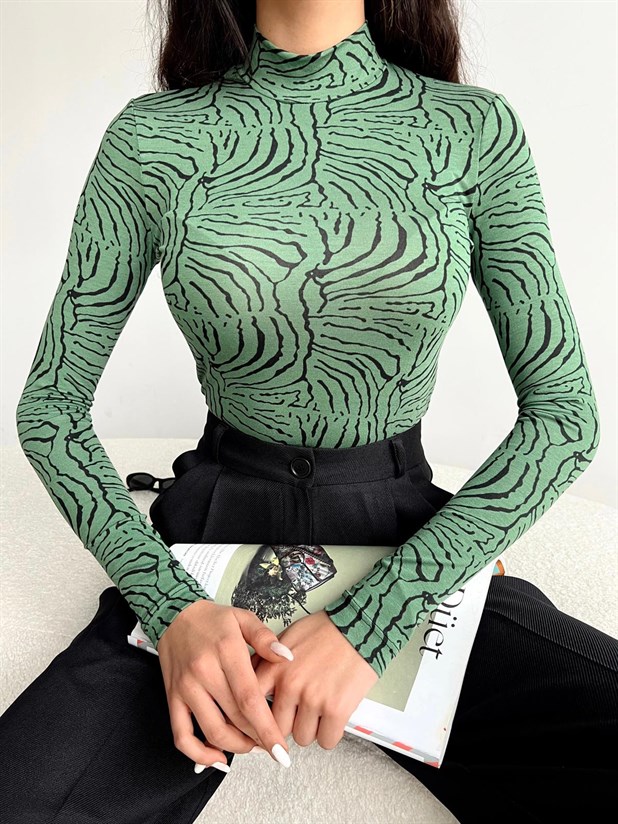 Desenli Balıkçı Bluz Yeşil Desenli
