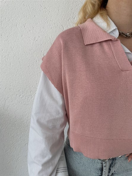 Polo Yaka Triko Pudra Pembe
