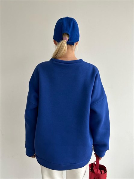 Tourists Baskı Oversize Sweatshirt Mavi