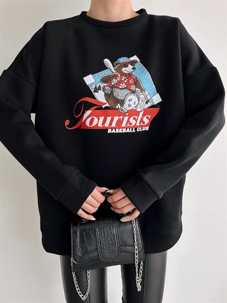 Tourists Baskı Oversize Sweatshirt Siyah