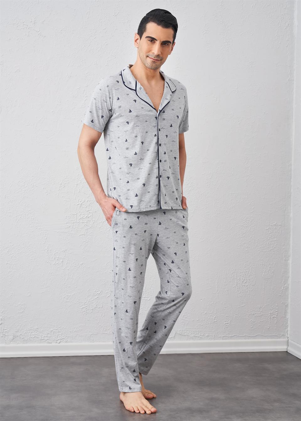 Erkek Önden Düğmeli Pijama Takımı - 10720 | Relax Mode