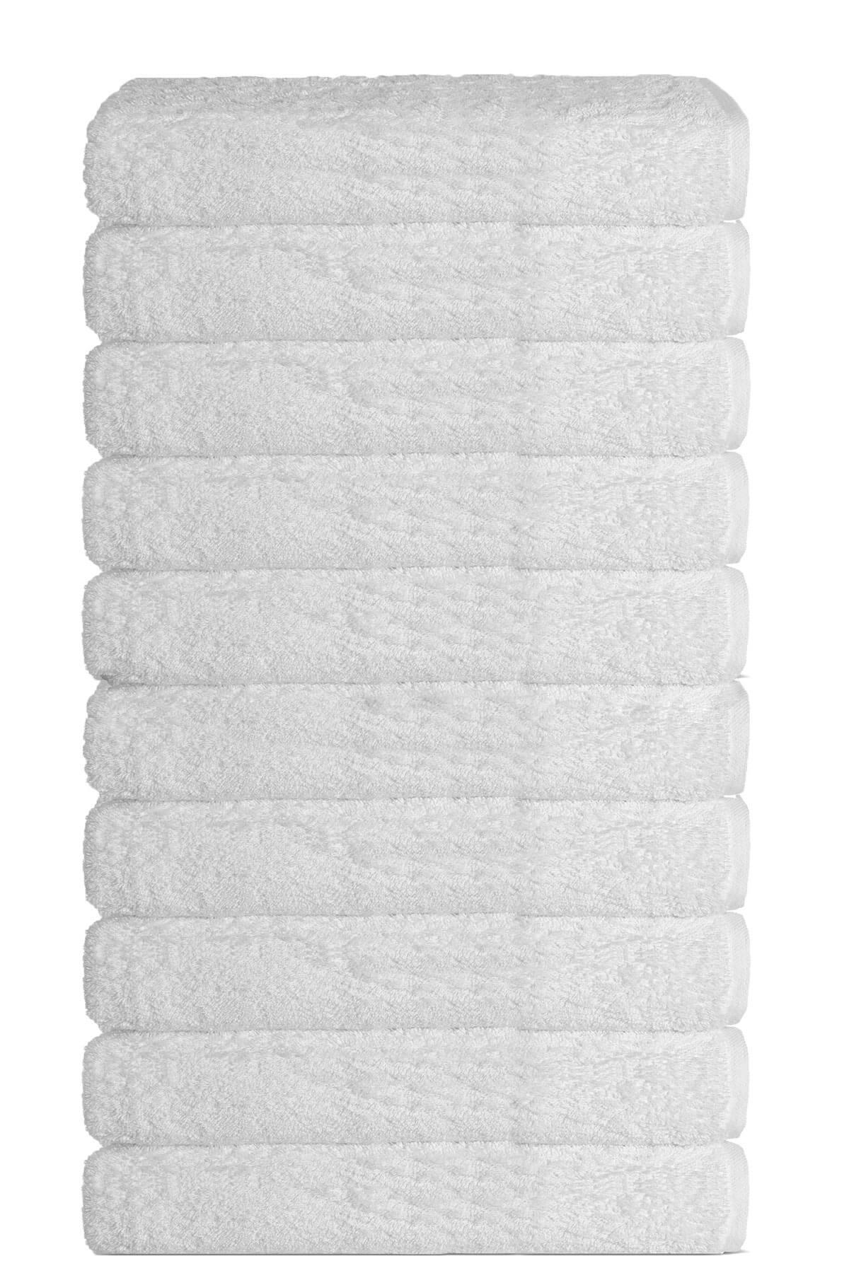 10 lu El Yüz Otel Havlusu 50x90 Cm Beyaz 16/1 Aksoft 225 Gr