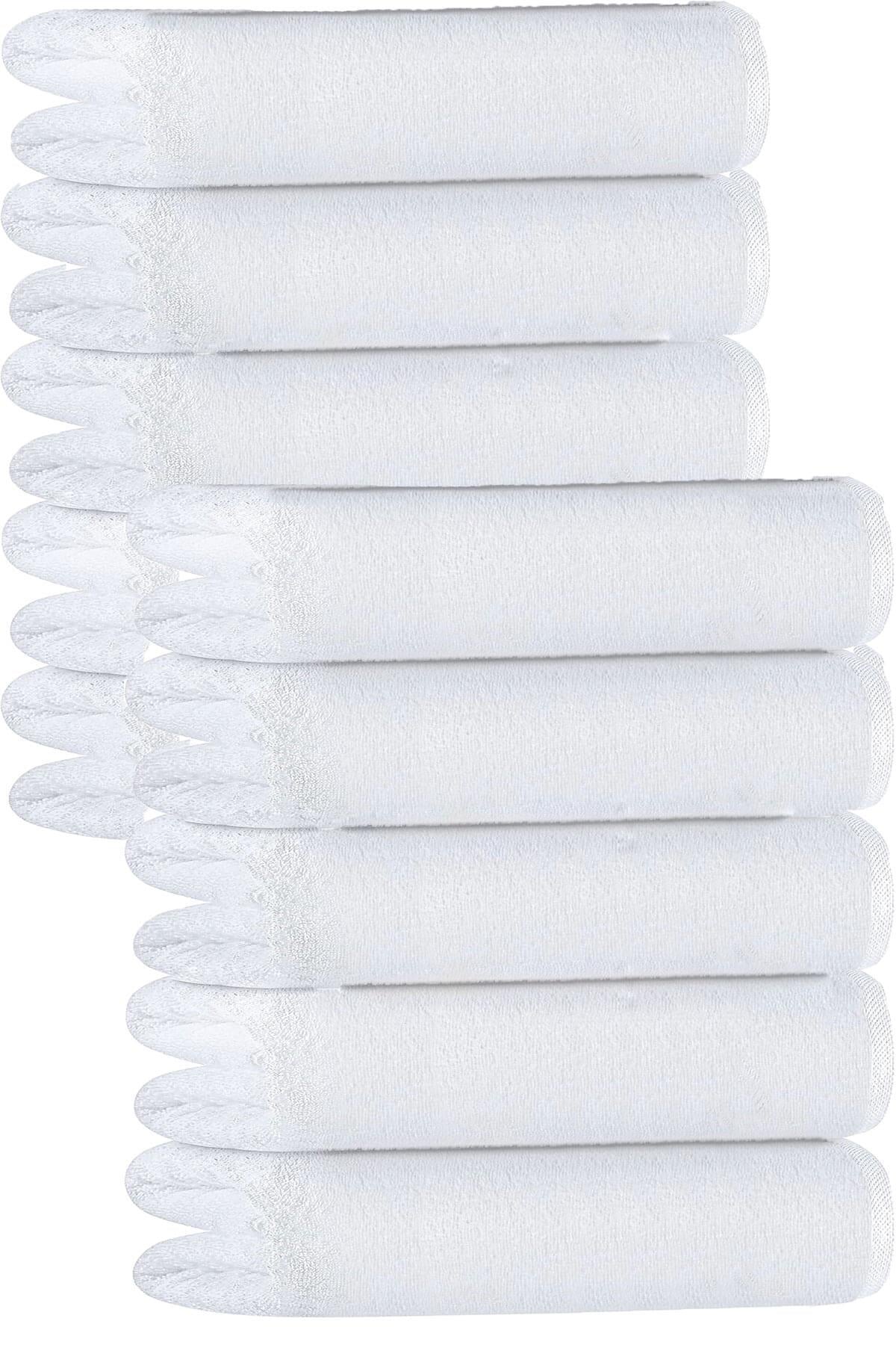 10 lu Otel Banyo Havlusu %100 Pamuklu 70X150 Cm Beyaz 20/2 Ring 600 Gr