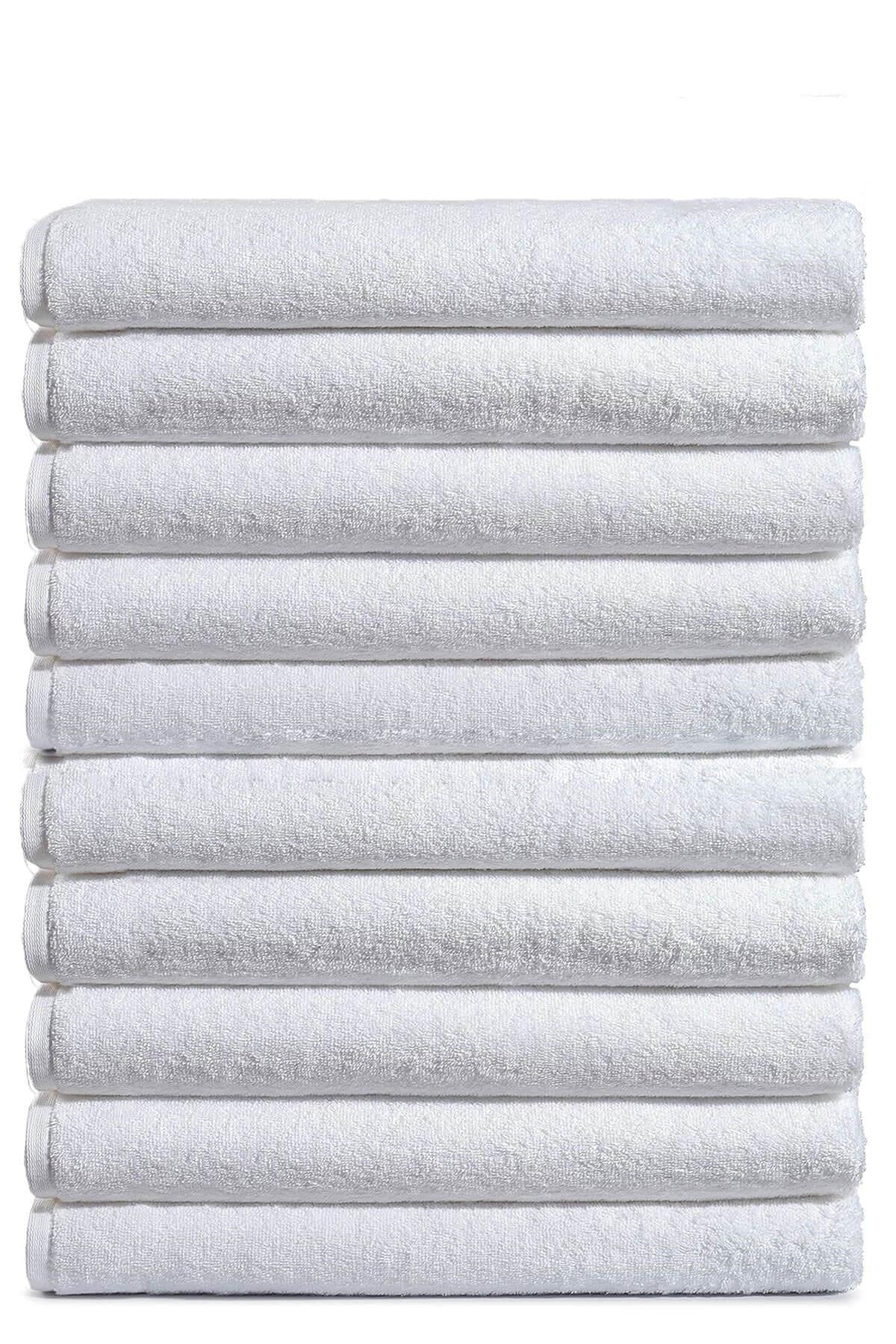 10 lu Otel Banyo Havlusu %100 Pamuklu 90X150 Cm Beyaz 20/2 Ring 650 Gr