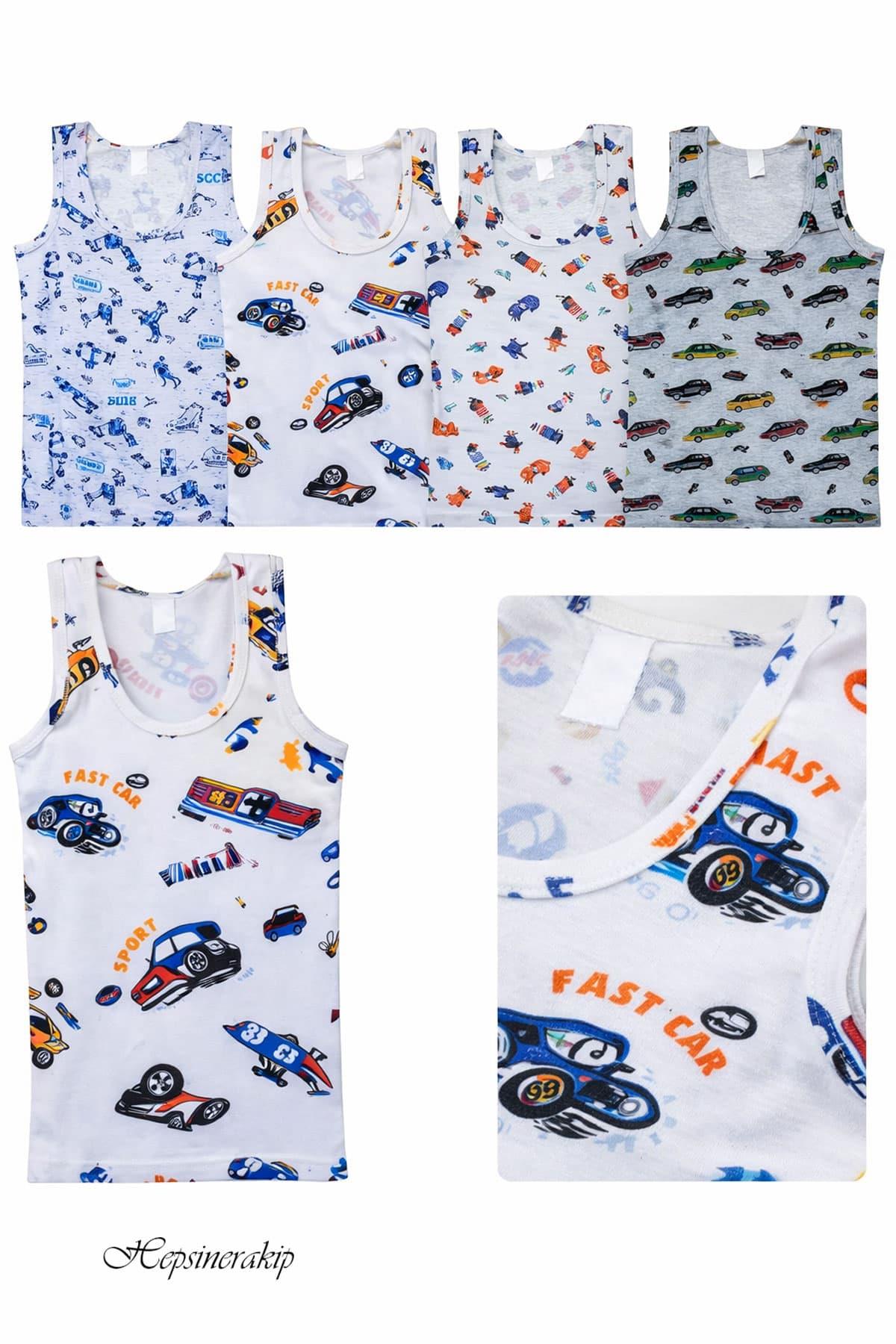 10lu Erkek Çocuk Renkli Desenli Atlet %100 Pamuklu Neşeli