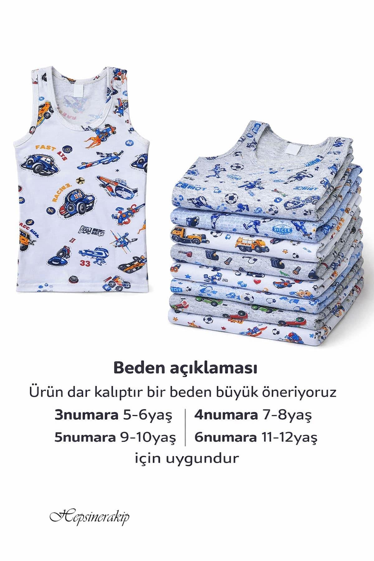 10lu Erkek Çocuk Renkli Desenli Atlet %100 Pamuklu Neşeli