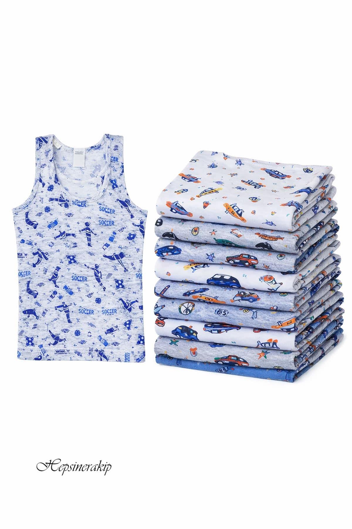 10lu Erkek Çocuk Renkli Desenli Atlet %100 Pamuklu Neşeli