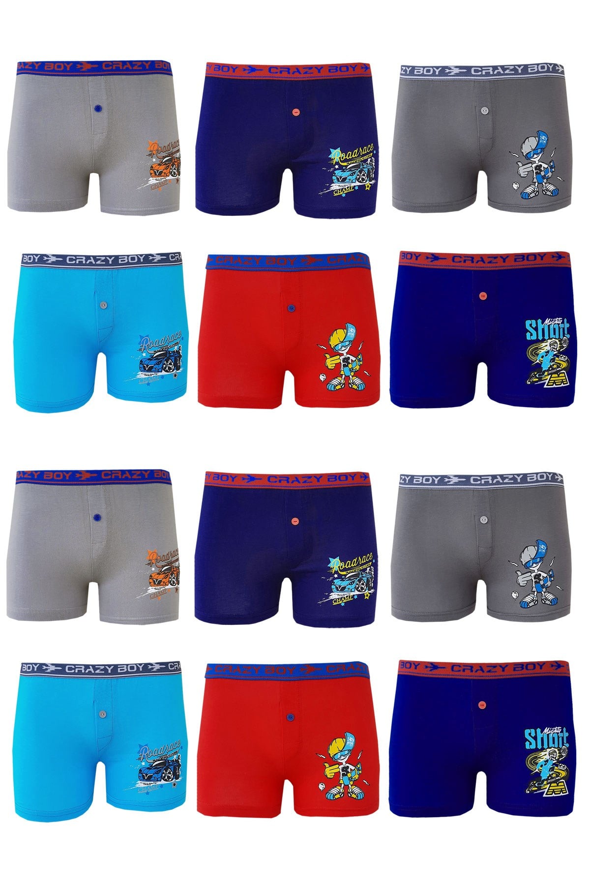 12 li Tutku Erkek Çocuk Boxer Renkli Baskılı Elastan TEC0253