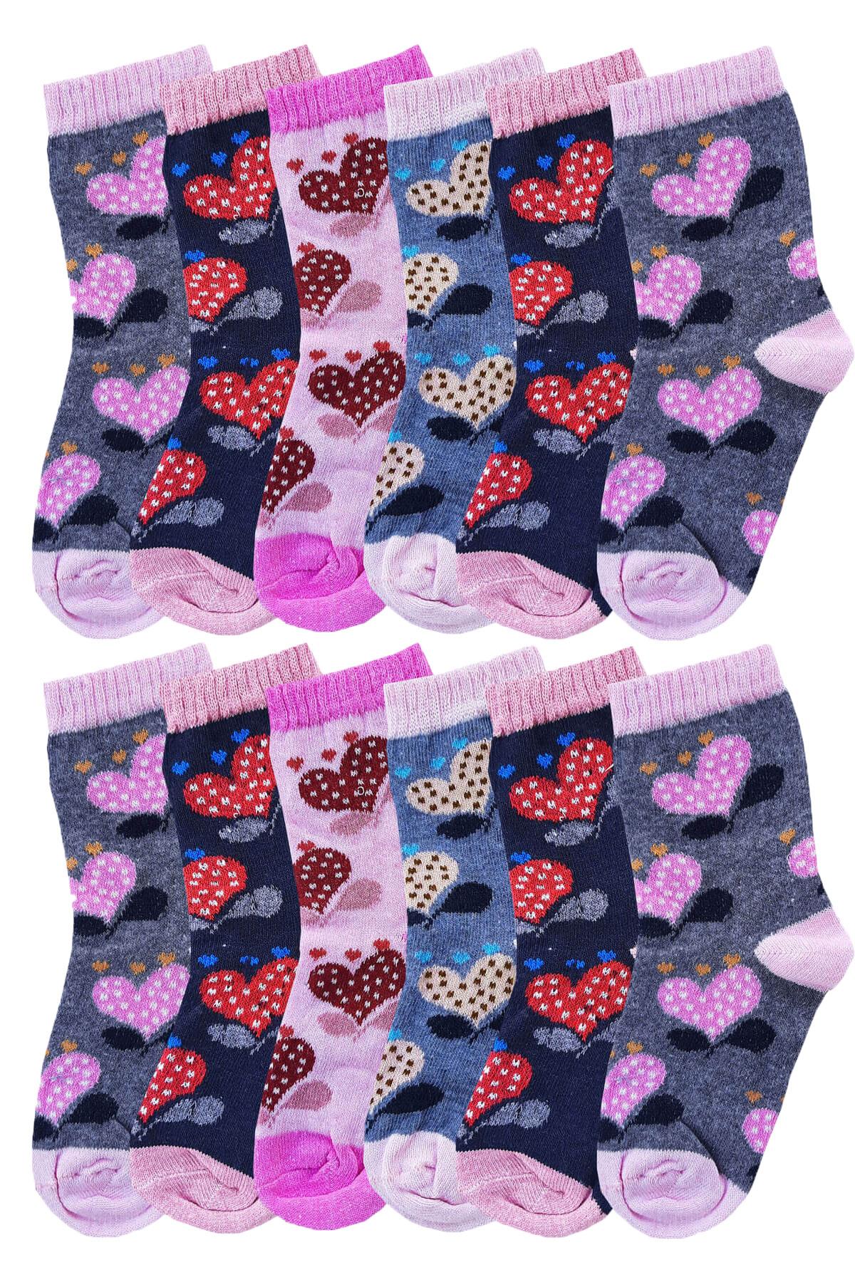 12li Kız Çocuk Uzun Soket Çorap Pamuklu Renkli Ekonomik Sıkmayan