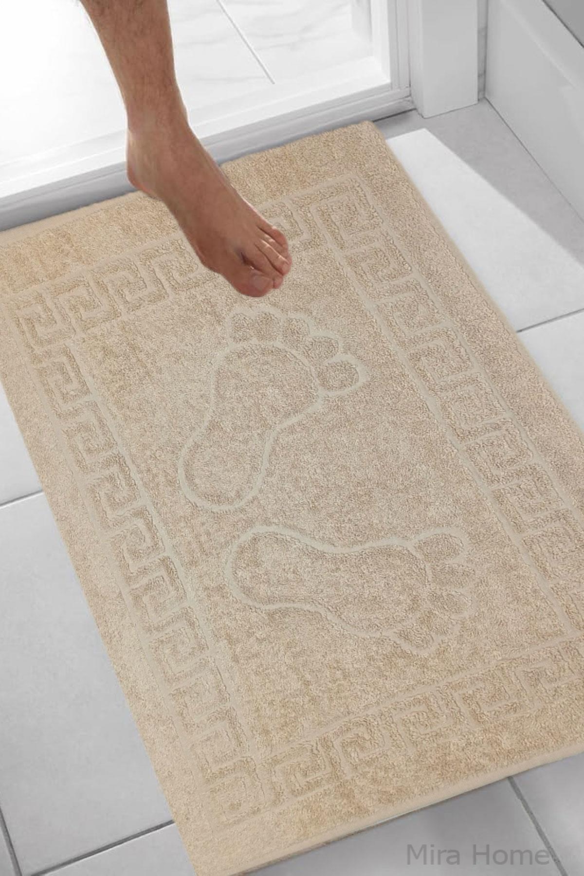 2 li Ayak İzli Banyo Ayak Havlusu %100 Pamuklu Renkli 50X70 Cm Menom