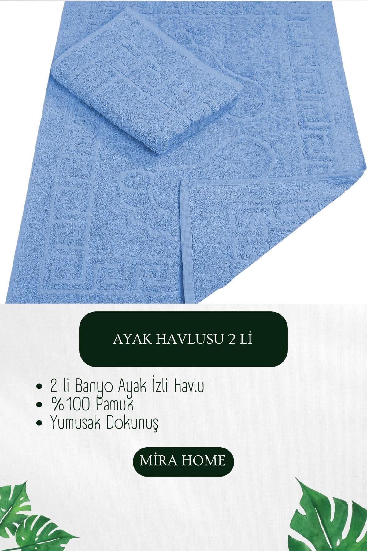 2 li Ayak İzli Banyo Ayak Havlusu %100 Pamuklu Renkli 50X70 Cm Menom