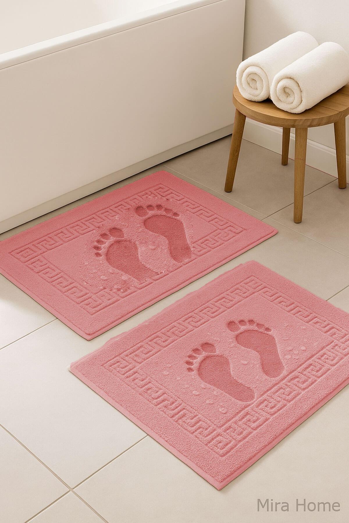 2 li Ayak İzli Banyo Ayak Havlusu %100 Pamuklu Renkli 50X70 Cm Menom