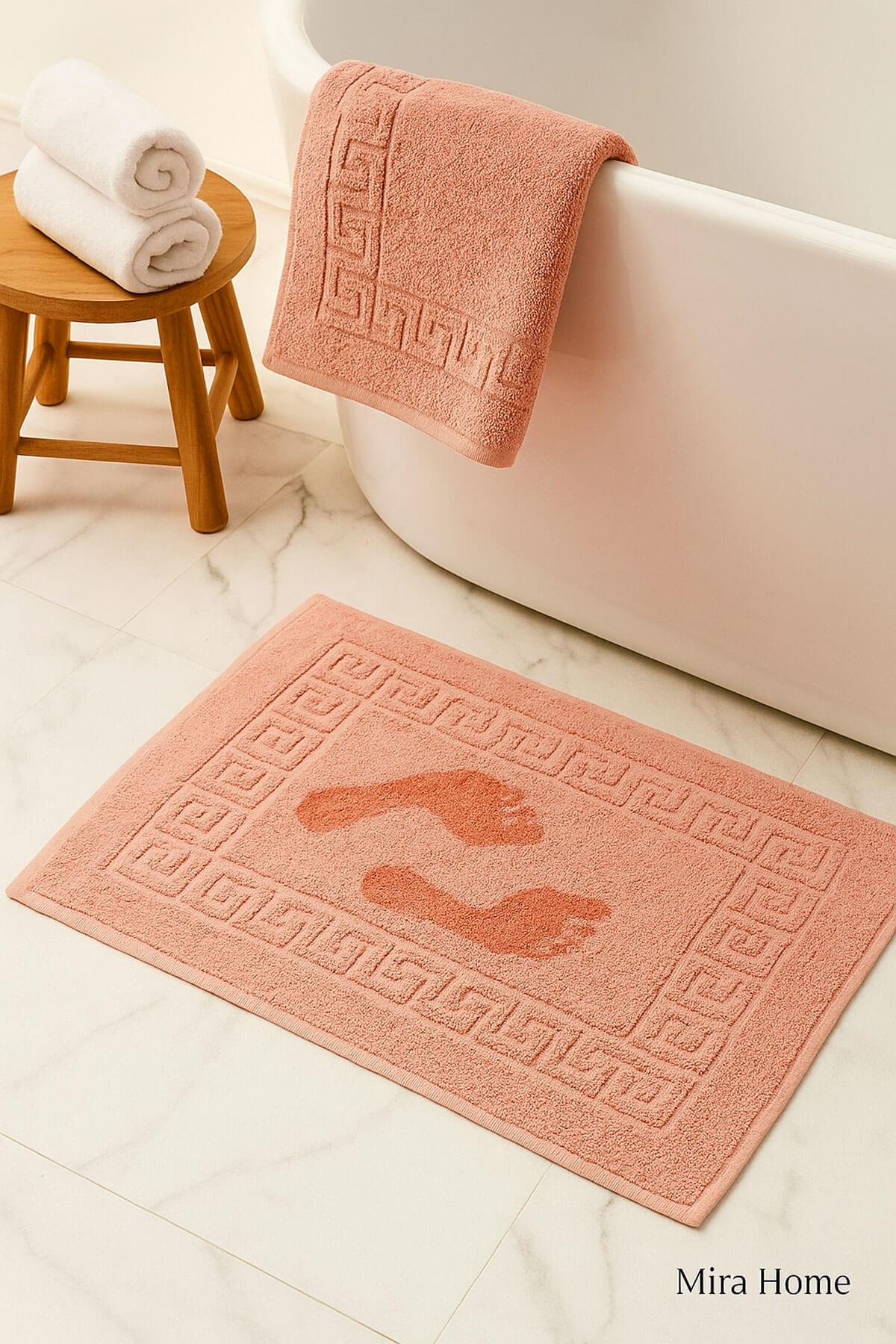 2 li Ayak İzli Banyo Ayak Havlusu %100 Pamuklu Renkli 50X70 Cm Menom