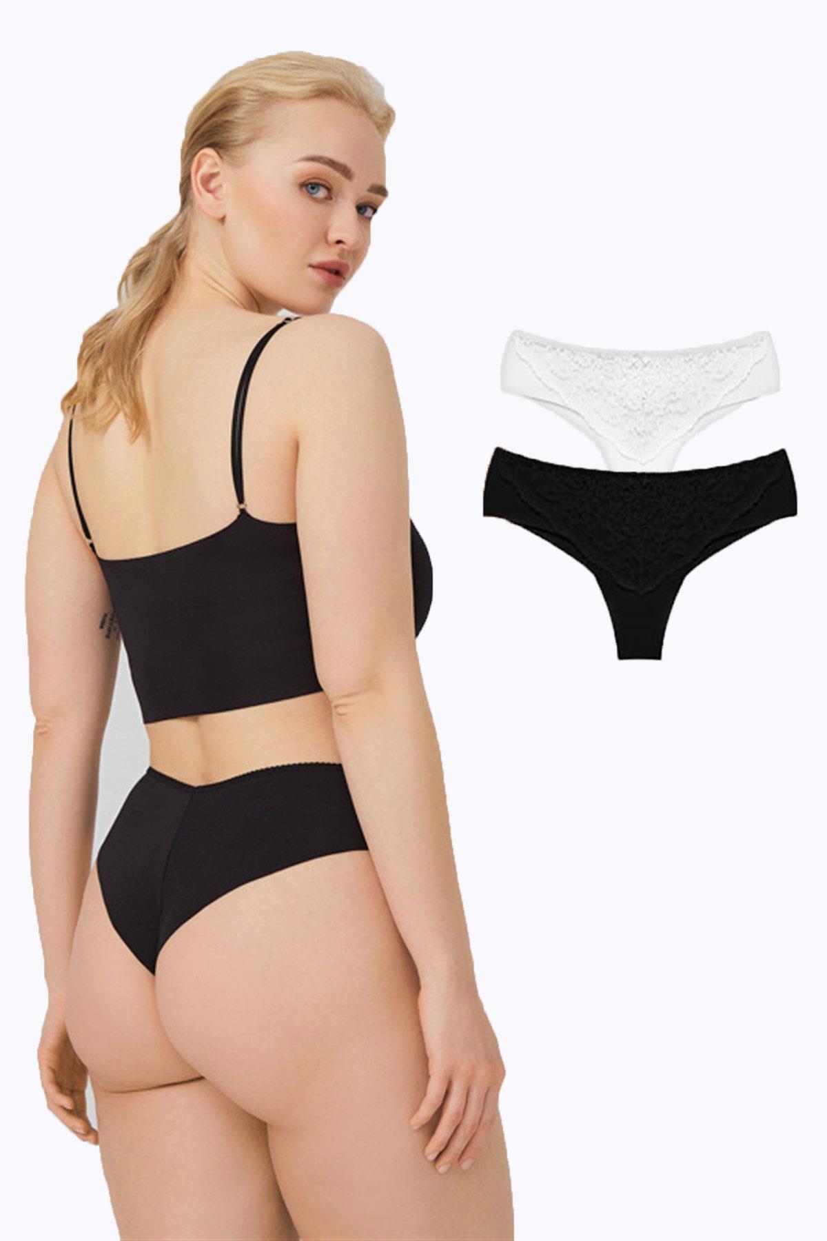 2li Kadın Büyük Beden Dantelli Lazer Kesim Brezilya Külot