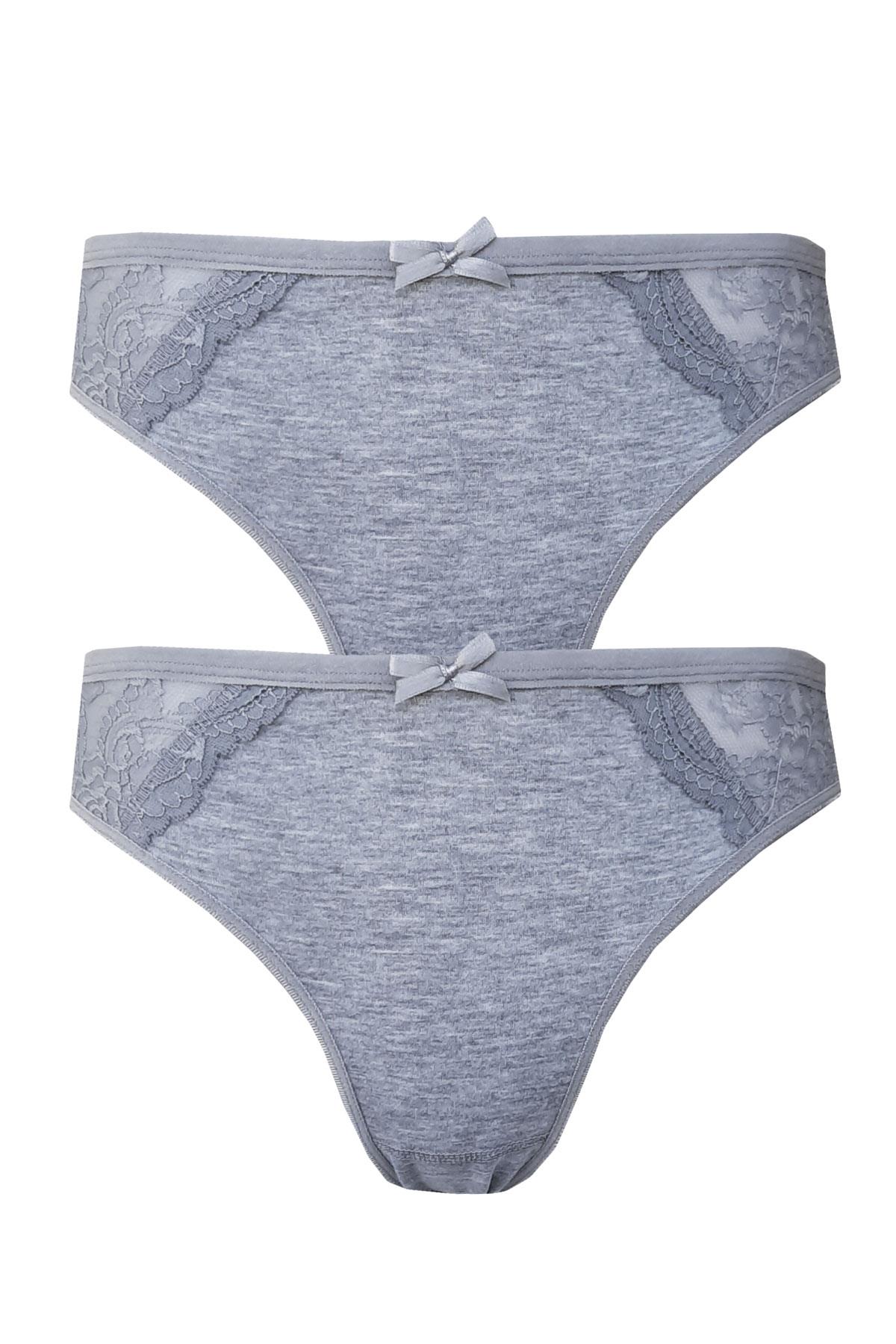 2li Kadın Önü Dantelli Bikini Parlak Lastik Ekonomik Yumuşak