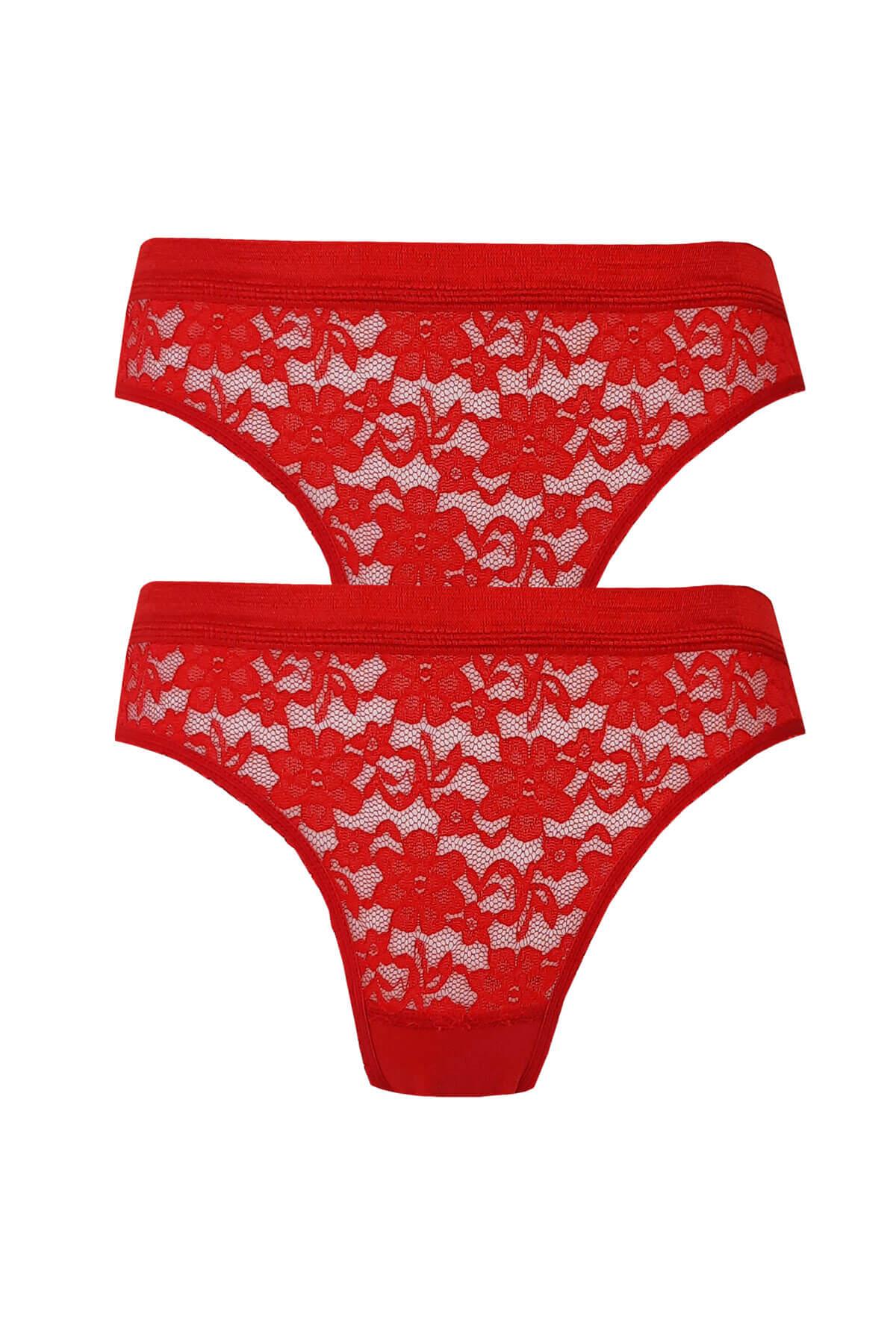 2li Kadın Önü Dantelli Bikini Parlak Lastik Ekonomik Yumuşak