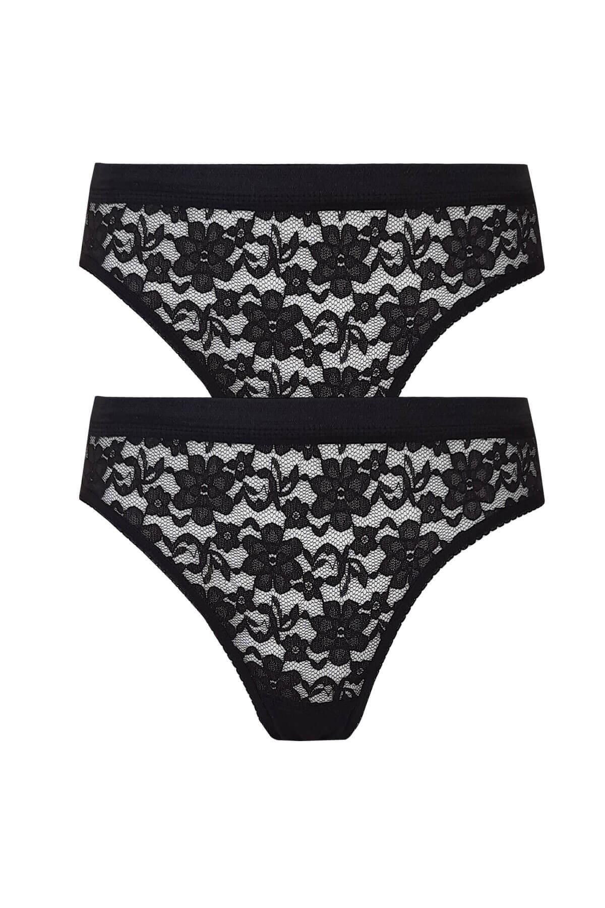 2li Kadın Önü Dantelli Bikini Parlak Lastik Ekonomik Yumuşak