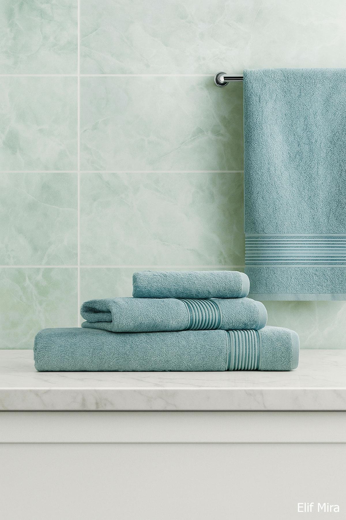 3 Parça Ekonomik Banyo Havlu Seti % 100 Pamuklu Basic