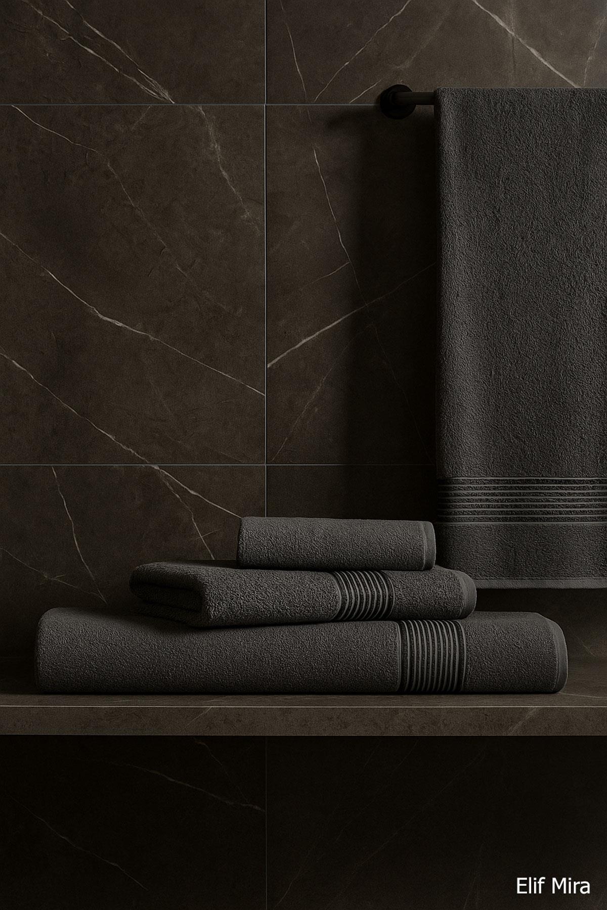 3 Parça Ekonomik Banyo Havlu Seti % 100 Pamuklu Basic