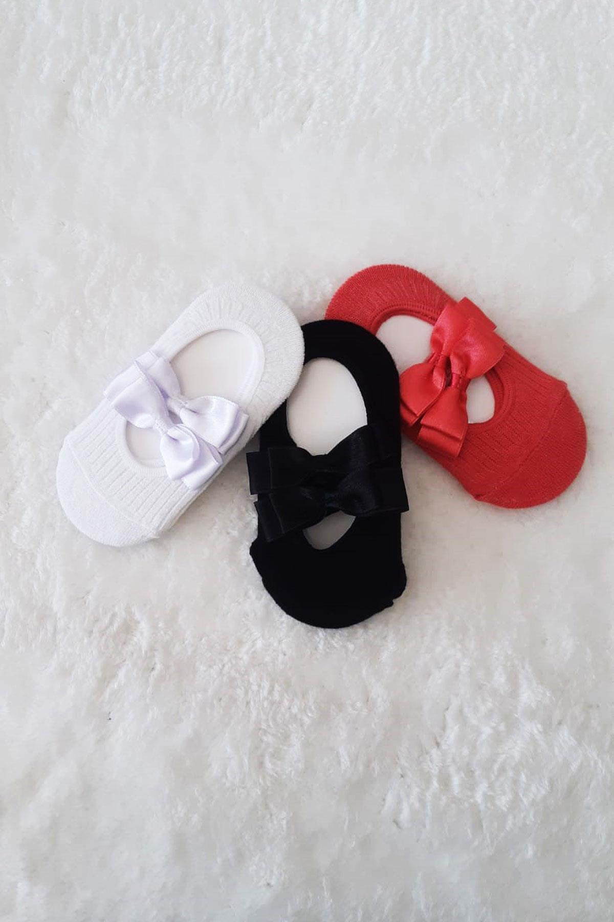 3lü Kız Bebek Fiyoklu Babet Çorap Pamuklu Çapraz Bantlı Esnek 