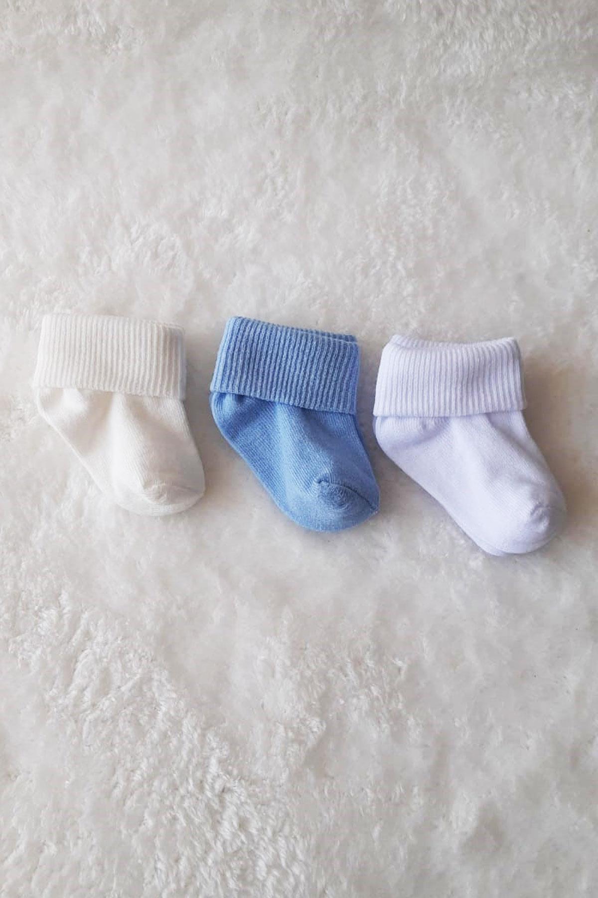 3lü Kız Erkek Bebek Yenidoğan Çorap Pamuklu Likralı Esnek