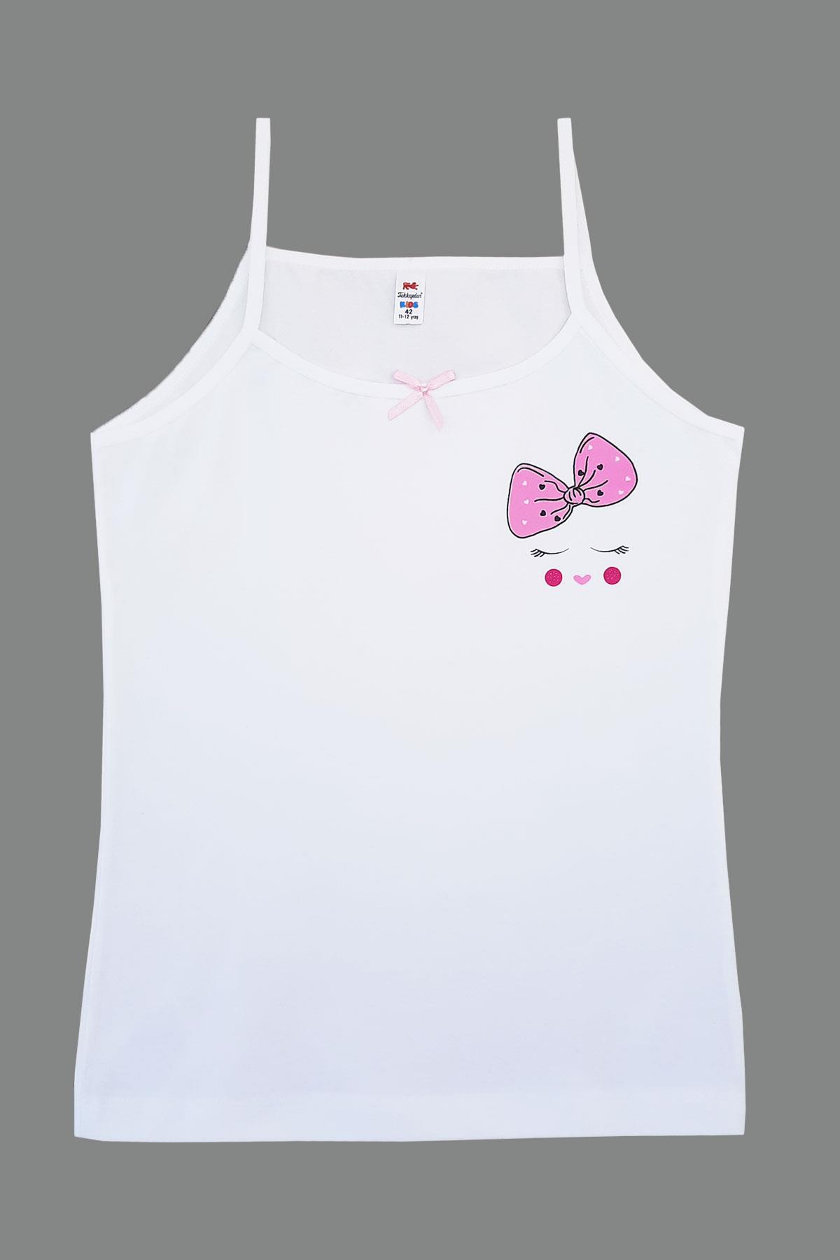 3lü Tekkaplan Kız Çocuk İp Askılı Atlet Pamuklu Baskılı Fanila