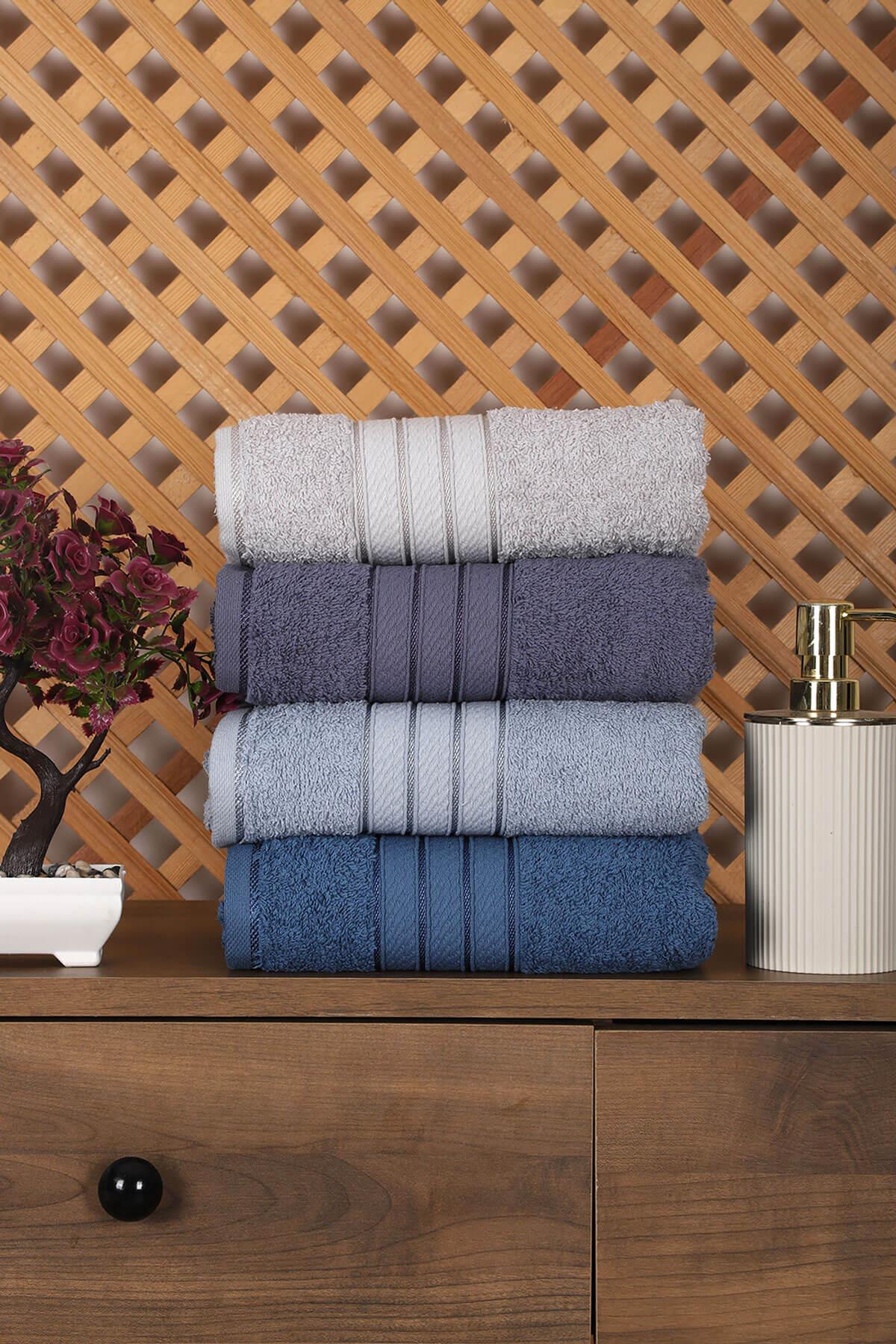 4 lü El Yüz Havlu Seti %100 Pamuk 50x90 Cm Assos Renkli