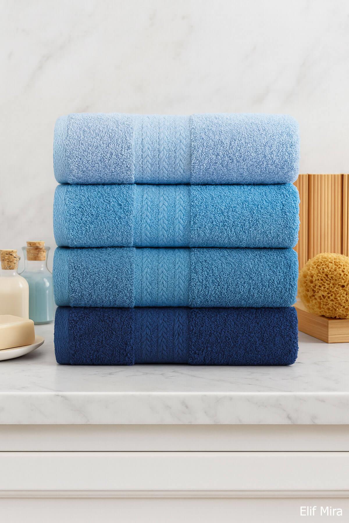 4 Lü El Yüz Havlu Seti %100 Pamuklu 50x85 Cm Aura