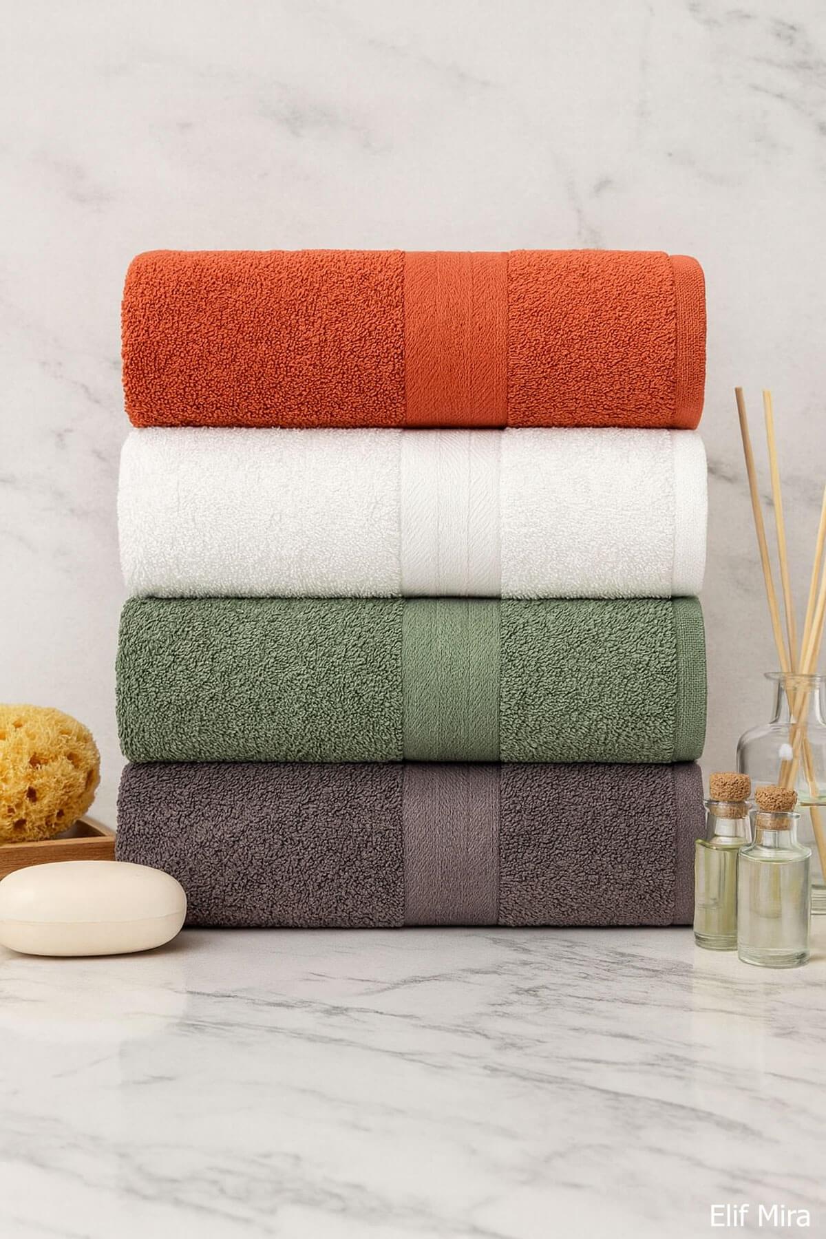 4 Lü El Yüz Havlu Seti %100 Pamuklu 50x85 Cm Aura