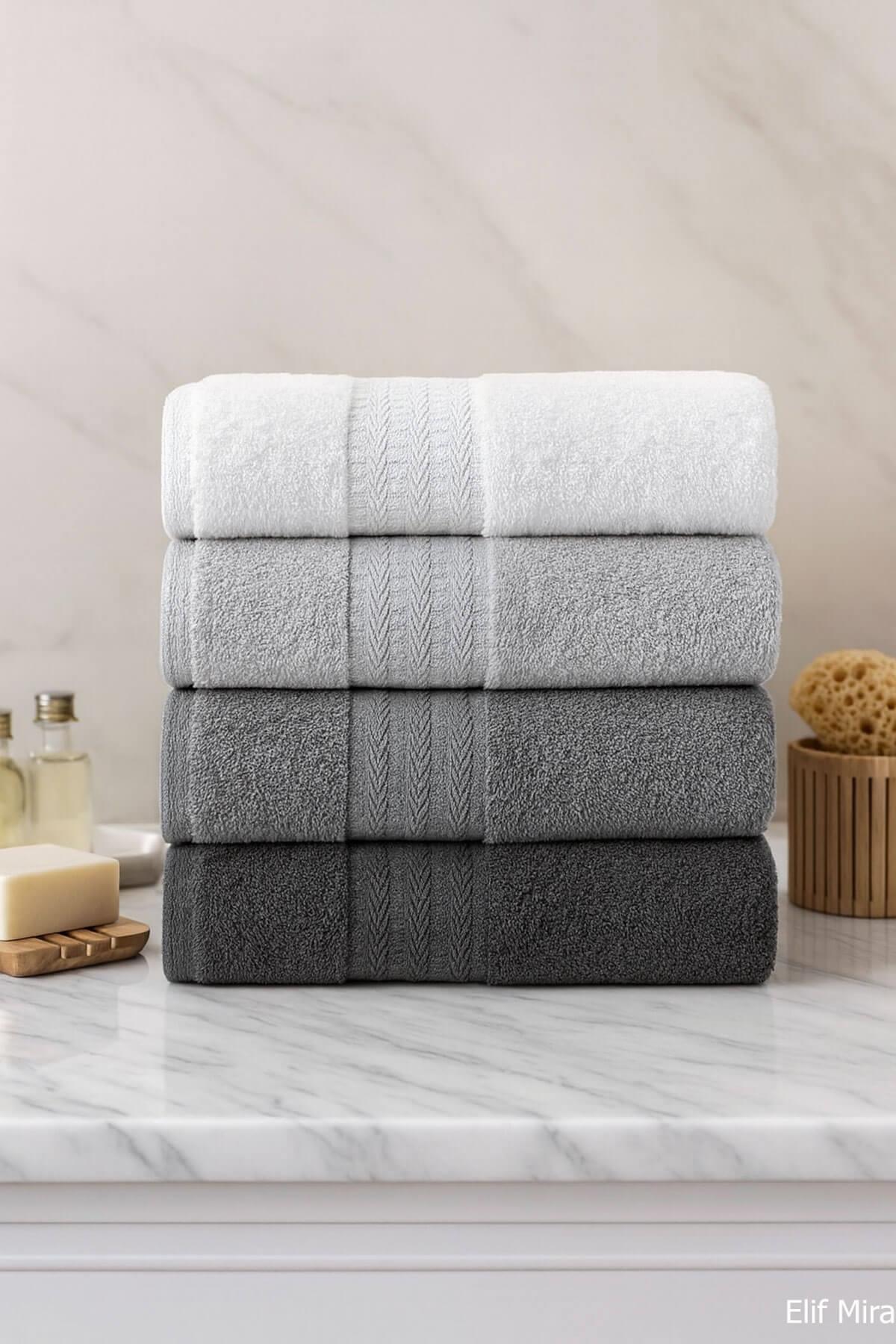 4 Lü El Yüz Havlu Seti %100 Pamuklu 50x85 Cm Aura