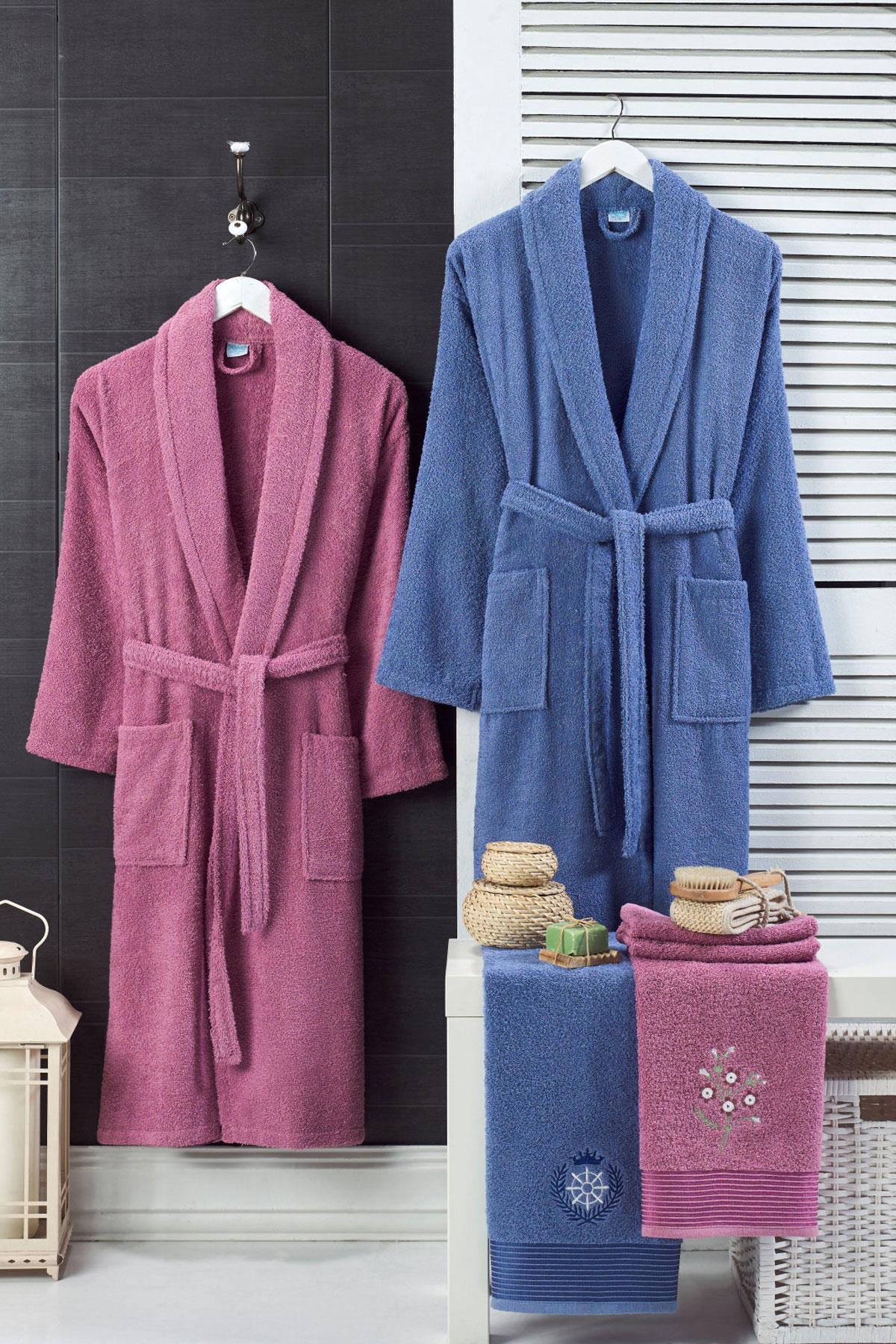 4 Parça Aile Bornoz Seti Kadın Erkek Havlulu Bornoz Takımı